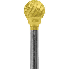 Made in USA - 1/4" Cut Diam, 0.0925" Shank Diam, Ball Head Double Cut Burr - Carbide, 1/4" LOC, 1-3/4" OAL - USA Tool & Supply