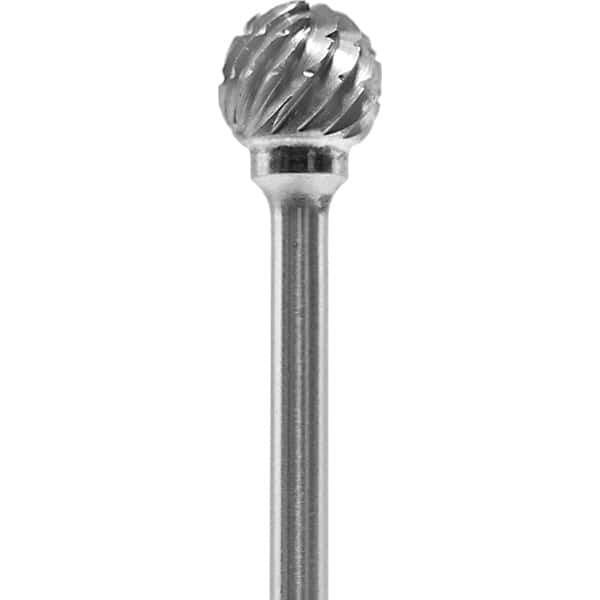 Made in USA - 1/4" Cut Diam, 0.0925" Shank Diam, Ball Head Chipbreaker Cut Burr - Carbide, 1/4" LOC, 1-3/4" OAL - USA Tool & Supply