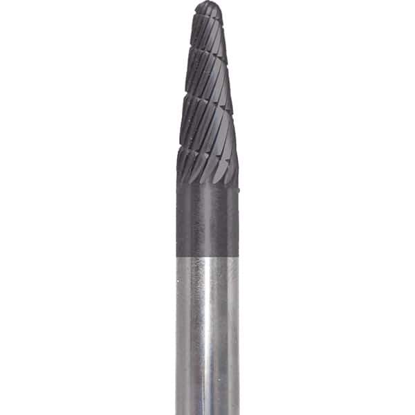 Made in USA - 6mm Cut Diam, 0.2362" Shank Diam, Cone Head Double Cut Burr - Carbide, 16mm LOC, 50mm OAL - USA Tool & Supply