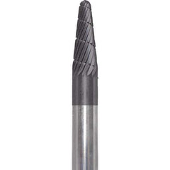 Made in USA - 1/4" Cut Diam, 1/4" Shank Diam, Cone Head Double Cut Burr - Carbide, 5/8" LOC, 2" OAL - USA Tool & Supply