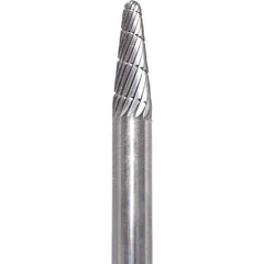 Made in USA - 1/4" Cut Diam, 1/4" Shank Diam, Cone Head Fastmill Cut Burr - Carbide, 5/8" LOC, 2" OAL - USA Tool & Supply