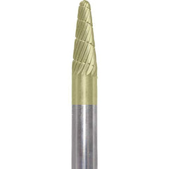 Made in USA - 1/4" Cut Diam, 1/4" Shank Diam, Cone Head Double Cut Burr - Carbide, 5/8" LOC, 2" OAL - USA Tool & Supply