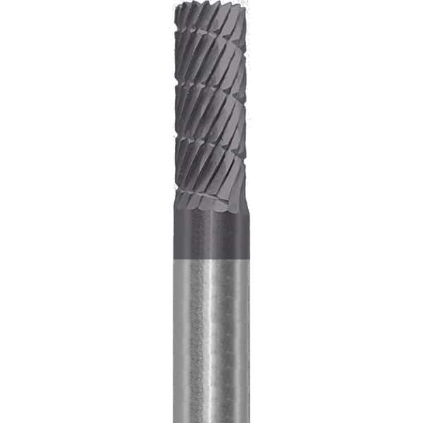 Made in USA - 1/4" Cut Diam, 1/4" Shank Diam, Cylinder Head Double Cut Burr - Carbide, 5/8" LOC, 2" OAL - USA Tool & Supply