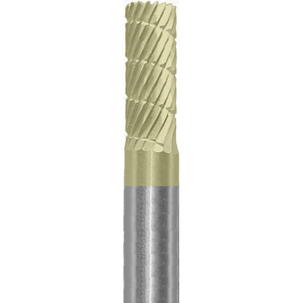 Made in USA - 1/4" Cut Diam, 1/4" Shank Diam, Cylinder Head Double Cut Burr - Carbide, 5/8" LOC, 2" OAL - USA Tool & Supply