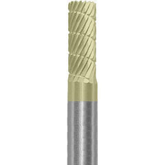 Made in USA - 1/4" Cut Diam, 1/4" Shank Diam, Cylinder Head Double Cut Burr - Carbide, 5/8" LOC, 2" OAL - USA Tool & Supply