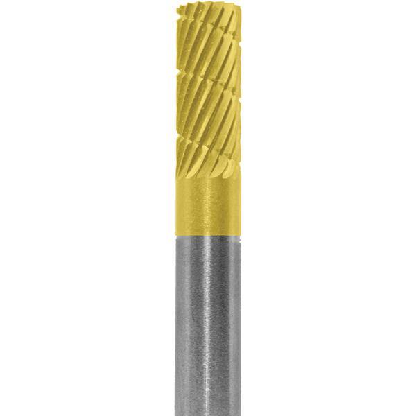 Made in USA - 1/4" Cut Diam, 1/4" Shank Diam, Cylinder Head Double Cut Burr - Carbide, 5/8" LOC, 2" OAL - USA Tool & Supply