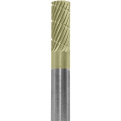 Made in USA - 1/4" Cut Diam, 1/4" Shank Diam, Cylinder Head Double Cut Burr - Carbide, 5/8" LOC, 2" OAL - USA Tool & Supply