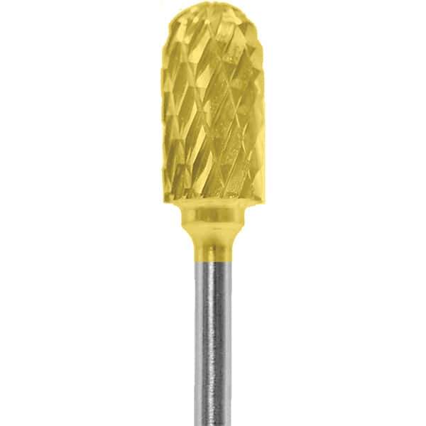 Made in USA - 1/4" Cut Diam, 0.0925" Shank Diam, Cylinder with Radius Head Diamond Cut Burr - Carbide, 1/2" LOC, 2" OAL - USA Tool & Supply