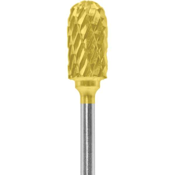 Made in USA - 1/4" Cut Diam, 0.0925" Shank Diam, Cylinder with Radius Head Double Cut Burr - Carbide, 1/2" LOC, 2" OAL - USA Tool & Supply