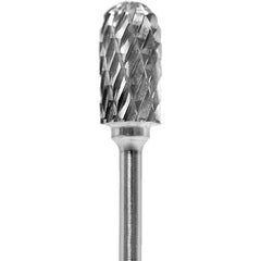 Made in USA - 1/4" Cut Diam, 0.0925" Shank Diam, Cylinder with Radius Head Diamond Cut Burr - Carbide, 1/2" LOC, 2" OAL - USA Tool & Supply