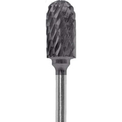 Made in USA - 1/4" Cut Diam, 0.0925" Shank Diam, Cylinder with Radius Head Diamond Cut Burr - Carbide, 1/2" LOC, 2" OAL - USA Tool & Supply