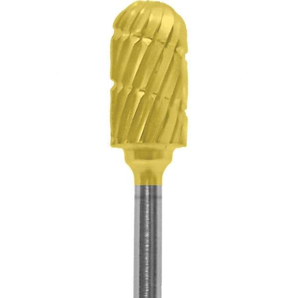 Made in USA - 1/4" Cut Diam, 0.0925" Shank Diam, Cylinder with Radius Head Chipbreaker Cut Burr - Carbide, 1/2" LOC, 2" OAL - USA Tool & Supply