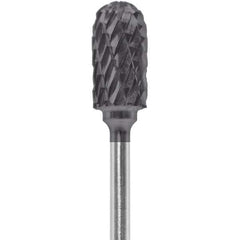 Made in USA - 1/4" Cut Diam, 0.0925" Shank Diam, Cylinder with Radius Head Double Cut Burr - Carbide, 1/2" LOC, 2" OAL - USA Tool & Supply
