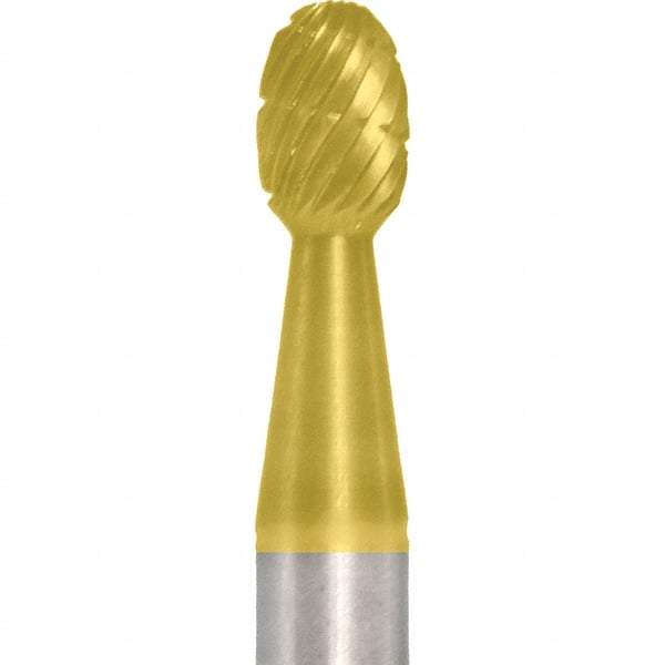 Made in USA - 1/4" Cut Diam, 1/4" Shank Diam, Oval Head Fastmill Cut Burr - Carbide, 3/8" LOC, 2" OAL - USA Tool & Supply
