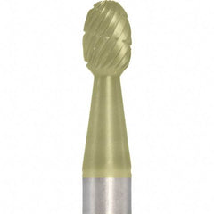 Made in USA - 1/4" Cut Diam, 1/4" Shank Diam, Oval Head Double Cut Burr - Carbide, 3/8" LOC, 2" OAL - USA Tool & Supply