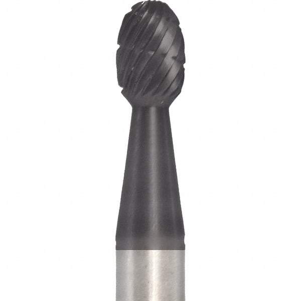Made in USA - 6mm Cut Diam, 0.2362" Shank Diam, Oval Head Double Cut Burr - Carbide, 9.5mm LOC, 50mm OAL - USA Tool & Supply