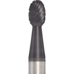 Made in USA - 1/4" Cut Diam, 1/4" Shank Diam, Oval Head Double Cut Burr - Carbide, 3/8" LOC, 2" OAL - USA Tool & Supply