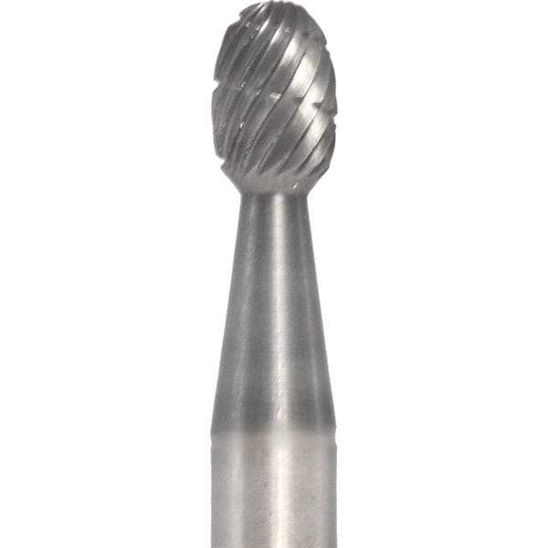 Made in USA - 1/4" Cut Diam, 1/4" Shank Diam, Oval Head Fastmill Cut Burr - Carbide, 3/8" LOC, 2" OAL - USA Tool & Supply