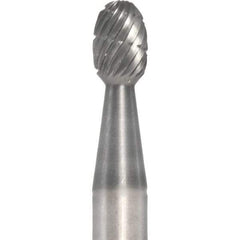 Made in USA - 1/4" Cut Diam, 1/4" Shank Diam, Oval Head Fastmill Cut Burr - Carbide, 3/8" LOC, 2" OAL - USA Tool & Supply
