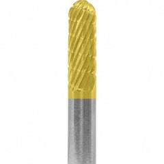 Made in USA - 6mm Cut Diam, 0.2362" Shank Diam, Cylinder with Radius Head Double Cut Burr - Carbide, 16mm LOC, 50mm OAL - USA Tool & Supply