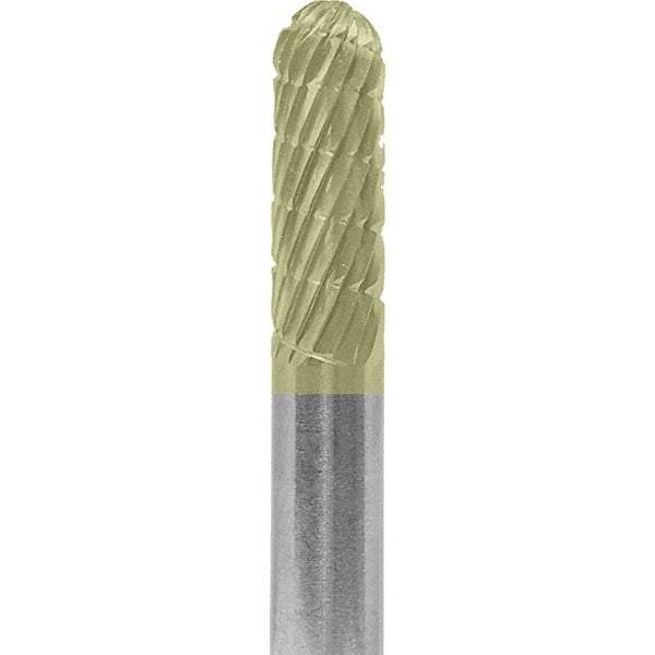 Made in USA - 1/4" Cut Diam, 1/4" Shank Diam, Cylinder with Radius Head Fastmill Cut Burr - Carbide, 5/8" LOC, 2" OAL - USA Tool & Supply