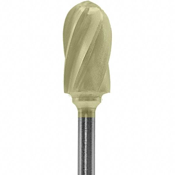 Made in USA - 1/4" Cut Diam, 0.0925" Shank Diam, Cylinder with Radius Head Aluma Cut Burr - Carbide, 1/2" LOC, 2" OAL - USA Tool & Supply