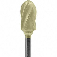 Made in USA - 1/4" Cut Diam, 0.0925" Shank Diam, Cylinder with Radius Head Aluma Cut Burr - Carbide, 1/2" LOC, 2" OAL - USA Tool & Supply