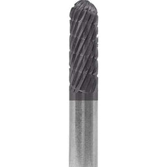 Made in USA - 6mm Cut Diam, 0.2362" Shank Diam, Cylinder with Radius Head Double Cut Burr - Carbide, 16mm LOC, 50mm OAL - USA Tool & Supply