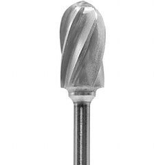 Made in USA - 1/4" Cut Diam, 0.0925" Shank Diam, Cylinder with Radius Head Aluma Cut Burr - Carbide, 1/2" LOC, 2" OAL - USA Tool & Supply