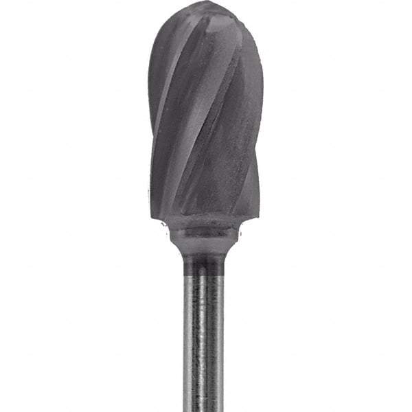 Made in USA - 1/4" Cut Diam, 0.0925" Shank Diam, Cylinder with Radius Head Aluma Cut Burr - Carbide, 1/2" LOC, 2" OAL - USA Tool & Supply