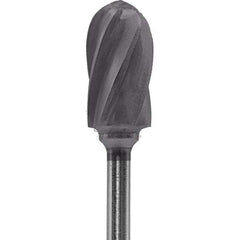 Made in USA - 1/4" Cut Diam, 0.0925" Shank Diam, Cylinder with Radius Head Aluma Cut Burr - Carbide, 1/2" LOC, 2" OAL - USA Tool & Supply