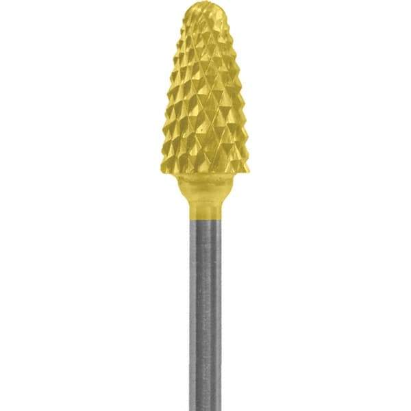 Made in USA - 6mm Cut Diam, 0.0925" Shank Diam, Tree with Radius Head Double Cut Burr - Carbide, 14mm LOC, 52mm OAL - USA Tool & Supply