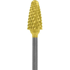 Made in USA - 6mm Cut Diam, 0.0925" Shank Diam, Tree with Radius Head Double Cut Burr - Carbide, 14mm LOC, 52mm OAL - USA Tool & Supply