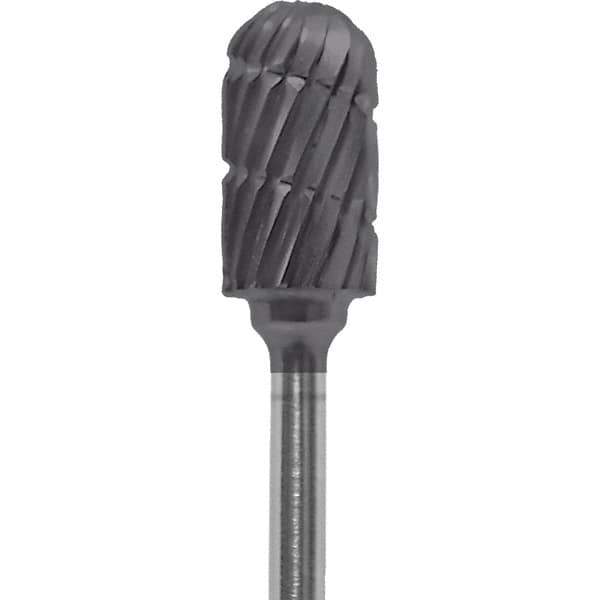 Made in USA - 1/4" Cut Diam, 0.0925" Shank Diam, Cylinder with Radius Head Chipbreaker Cut Burr - Carbide, 1/2" LOC, 2" OAL - USA Tool & Supply