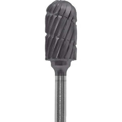 Made in USA - 1/4" Cut Diam, 0.0925" Shank Diam, Cylinder with Radius Head Chipbreaker Cut Burr - Carbide, 1/2" LOC, 2" OAL - USA Tool & Supply