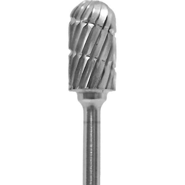 Made in USA - 1/4" Cut Diam, 0.0925" Shank Diam, Cylinder with Radius Head Chipbreaker Cut Burr - Carbide, 1/2" LOC, 2" OAL - USA Tool & Supply