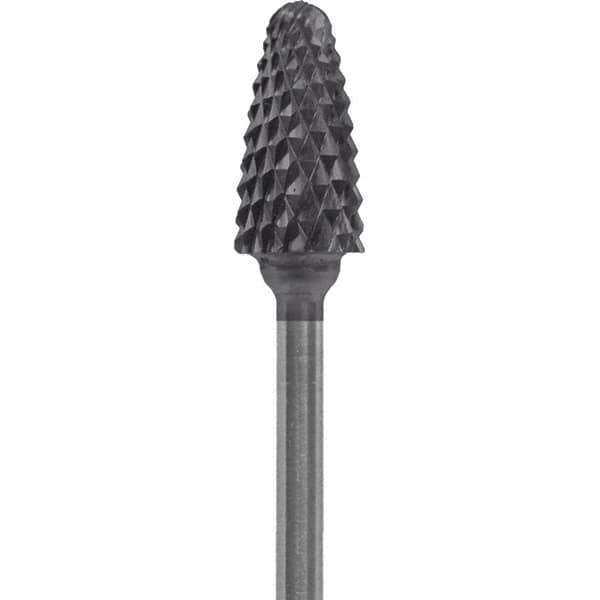 Made in USA - 1/4" Cut Diam, 0.0925" Shank Diam, Tree with Radius Head Diamond Cut Burr - Carbide, 1/2" LOC, 2" OAL - USA Tool & Supply
