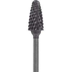 Made in USA - 1/4" Cut Diam, 0.0925" Shank Diam, Tree with Radius Head Diamond Cut Burr - Carbide, 1/2" LOC, 2" OAL - USA Tool & Supply