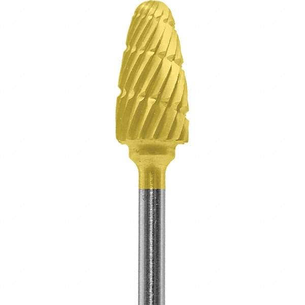 Made in USA - 6mm Cut Diam, 0.0925" Shank Diam, Tree with Radius Head Double Cut Burr - Carbide, 14mm LOC, 52mm OAL - USA Tool & Supply