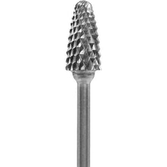 Made in USA - 1/4" Cut Diam, 0.0925" Shank Diam, Tree with Radius Head Diamond Cut Burr - Carbide, 1/2" LOC, 2" OAL - USA Tool & Supply