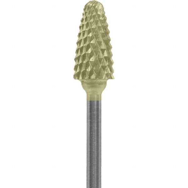 Made in USA - 6mm Cut Diam, 0.0925" Shank Diam, Tree with Radius Head Double Cut Burr - Carbide, 14mm LOC, 52mm OAL - USA Tool & Supply