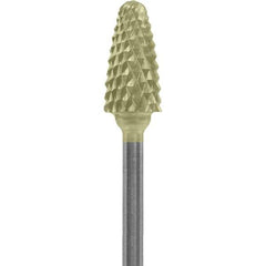 Made in USA - 6mm Cut Diam, 0.0925" Shank Diam, Tree with Radius Head Double Cut Burr - Carbide, 14mm LOC, 52mm OAL - USA Tool & Supply
