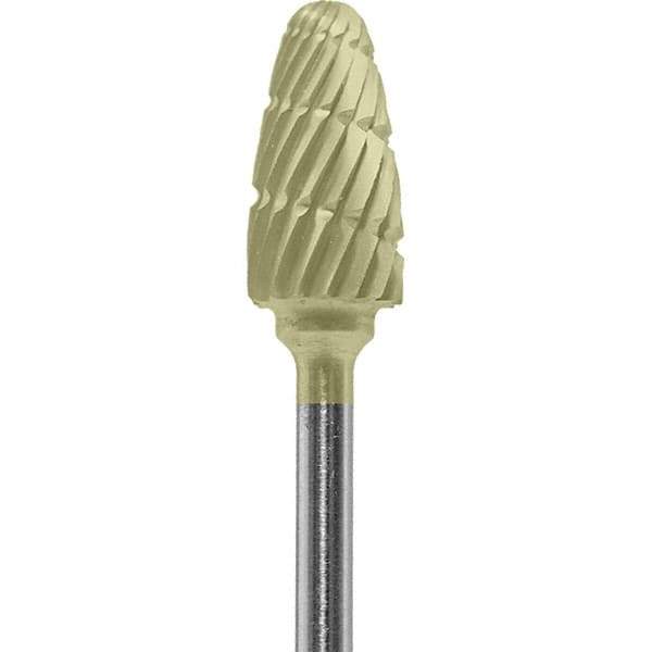 Made in USA - 6mm Cut Diam, 0.0925" Shank Diam, Tree with Radius Head Double Cut Burr - Carbide, 14mm LOC, 52mm OAL - USA Tool & Supply