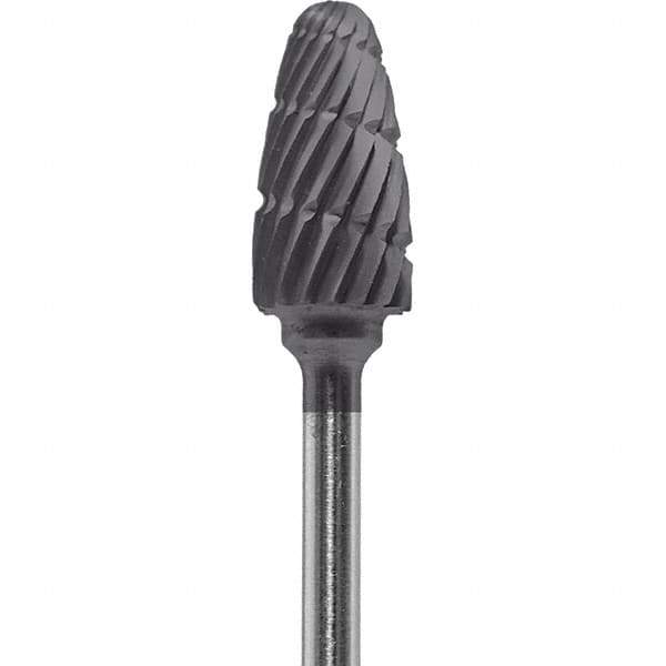 Made in USA - 1/4" Cut Diam, 0.0925" Shank Diam, Tree with Radius Head Double Cut Burr - Carbide, 1/2" LOC, 2" OAL - USA Tool & Supply