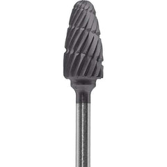Made in USA - 1/4" Cut Diam, 0.0925" Shank Diam, Tree with Radius Head Double Cut Burr - Carbide, 1/2" LOC, 2" OAL - USA Tool & Supply
