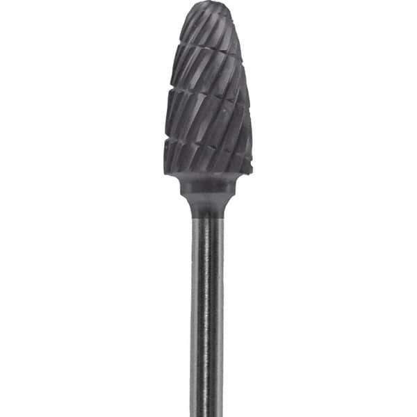 Made in USA - 6mm Cut Diam, 0.0925" Shank Diam, Tree with Radius Head Double Cut Burr - Carbide, 14mm LOC, 52mm OAL - USA Tool & Supply