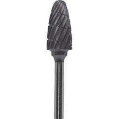 Made in USA - 6mm Cut Diam, 0.0925" Shank Diam, Tree with Radius Head Double Cut Burr - Carbide, 14mm LOC, 52mm OAL - USA Tool & Supply