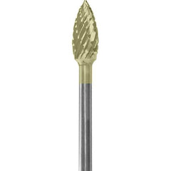 Made in USA - 3/16" Cut Diam, 0.0925" Shank Diam, Flame Head Double Cut Burr - Carbide, 3/8" LOC, 1-7/8" OAL - USA Tool & Supply