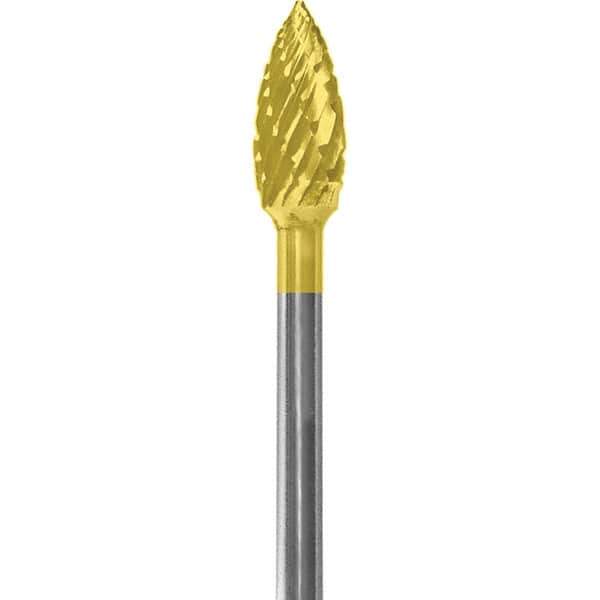Made in USA - 3/16" Cut Diam, 0.0925" Shank Diam, Flame Head Double Cut Burr - Carbide, 3/8" LOC, 1-7/8" OAL - USA Tool & Supply