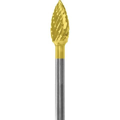 Made in USA - 3/16" Cut Diam, 0.0925" Shank Diam, Flame Head Double Cut Burr - Carbide, 3/8" LOC, 1-7/8" OAL - USA Tool & Supply